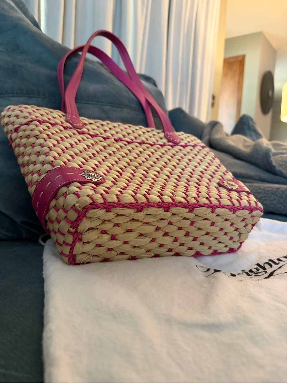 Brighton Pink and Natural Woven Tote Bag - Picture 6 of 8